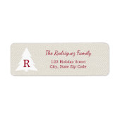 Elegant kerstboom Burgundy Monogram op beige Etiket (Voorkant)