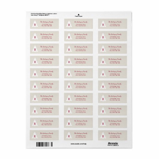 Elegant kerstboom Burgundy Monogram op beige Etiket (Full Sheet)
