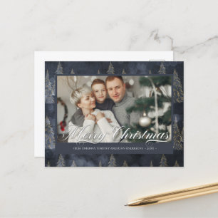 Elegant kerstboom Dark Blue Family Foto Feestdagenkaart