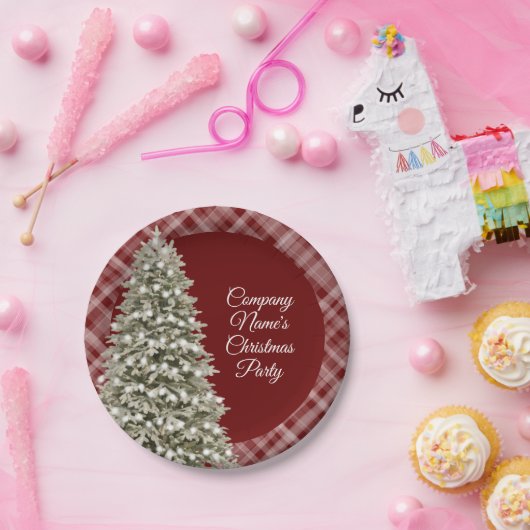 Elegant kerstboom Dark Red Pset Papieren Bordje (Feest)