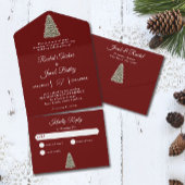Elegant kerstboom donkerrood kersthuwelijk all in one uitnodiging