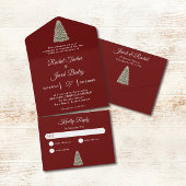 Elegant kerstboom donkerrood kersthuwelijk all in one uitnodiging