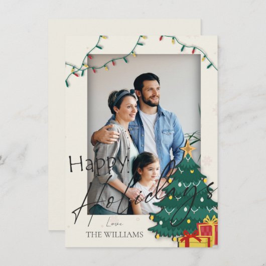 Elegant kerstboom Foto Prettige feestdagen Postc (Voorkant / Achterkant)