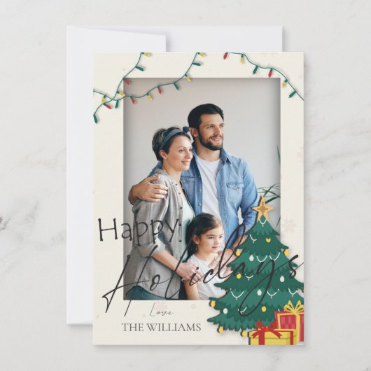 Elegant kerstboom Foto Prettige feestdagen Postc (Voorkant)