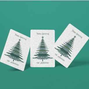 Elegant kerstboom, gepersonaliseerd groen wit pokerkaarten