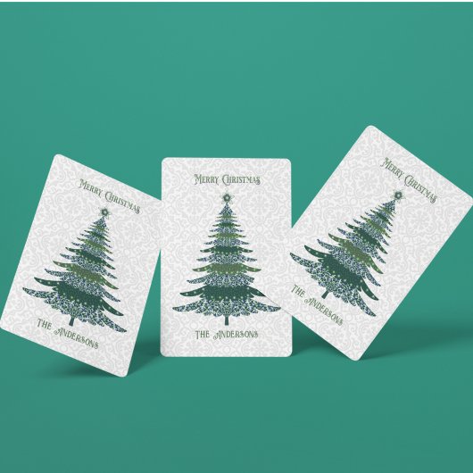 Elegant kerstboom, gepersonaliseerd groen wit pokerkaarten