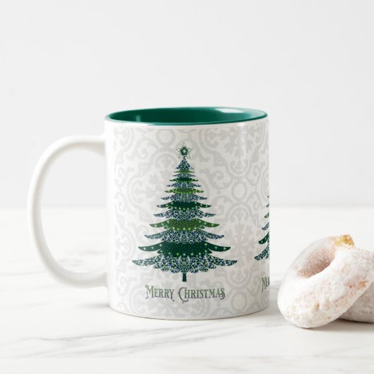 Elegant kerstboom Green White Tweekleurige Koffiemok (Met donut)