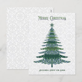 Elegant kerstboom Groen Wit Gepersonaliseerd Feestdagenkaart