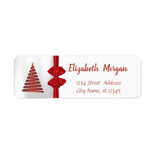 Elegant kerstboom, Red Bow Holiday Etiket (Voorkant)