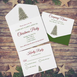 Elegant kerstboom Red & Green Company Party All In One Uitnodiging
