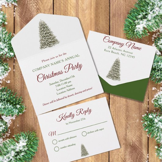 Elegant kerstboom Red & Green Company Party All In One Uitnodiging