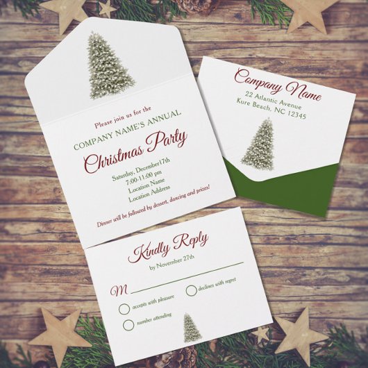Elegant kerstboom Red & Green Company Party All In One Uitnodiging