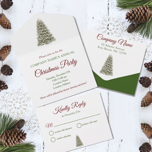 Elegant kerstboom Red & Green Company Party All In One Uitnodiging