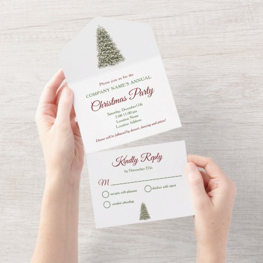 Elegant kerstboom Red & Green Company Party All In One Uitnodiging (Afscheurbaar)