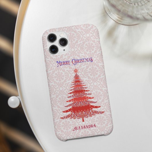 Elegant kerstboom rode gepersonaliseerde sneeuwvlo Case-Mate iPhone case