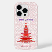 Elegant kerstboom rode gepersonaliseerde sneeuwvlo Case-Mate iPhone case (Achterkant)