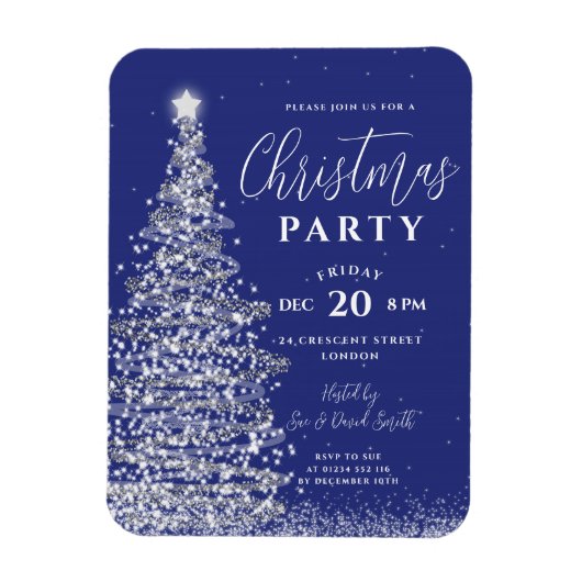 Elegant kerstboom Silver Navy Holiday Invite Magneet (Verticaal)