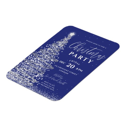 Elegant kerstboom Silver Navy Holiday Invite Magneet (Linkerzijde)