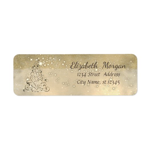 Elegant kerstboom, Sparkle, Faux Gold Glittery Etiket (Voorkant)