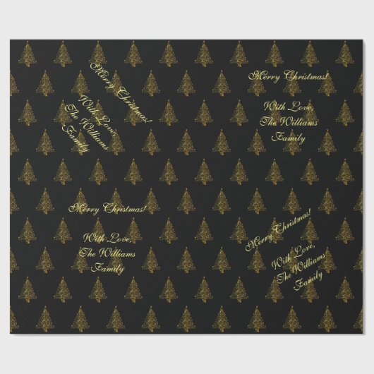 Elegant kerstboom Striped Black Gold Cadeaupapier (Vlak)
