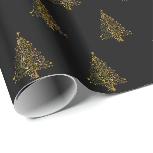 Elegant kerstboom Striped Black Gold Cadeaupapier (Rol Hoek)