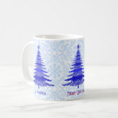 Elegant kerstboomblauw Gepersonaliseerd Snowflake Koffiemok (Voorkant links)