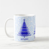 Elegant kerstboomblauw Gepersonaliseerd Snowflake Koffiemok (Links)
