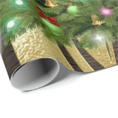 Elegant kerstboomblauw - houten gouddesign cadeaupapier (Rol Hoek)