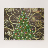 Elegant kerstboomblauw - houten gouddesign legpuzzel (Horizontaal)
