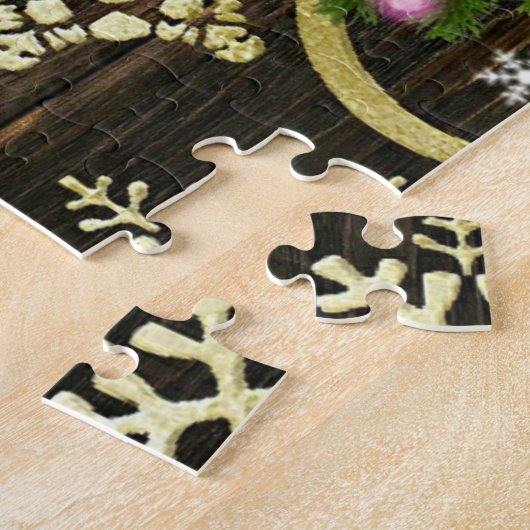 Elegant kerstboomblauw - houten gouddesign legpuzzel (Zijkant)