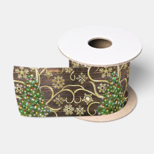 Elegant kerstboomblauw - houten gouddesign satijnen lint