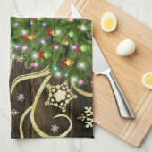 Elegant kerstboomblauw - houten gouddesign theedoek (Quarter Fold)