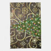 Elegant kerstboomblauw - houten gouddesign theedoek (Verticaal)