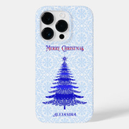 Elegant kerstboomblauw op maat Case-Mate iPhone 14 pro hoesje