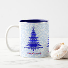 Elegant kerstboomblauw Snowflakes Tweekleurige Koffiemok