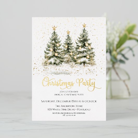 Elegant kerstboomfeest folie uitnodiging (Staand Voorkant)