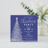 Elegant kerstboomfeest Silver Navy Holiday Kaart (Staand voorkant)