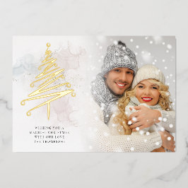 Elegant kerstboomfoto's Waterverven Echte Folie Feestdagenkaart