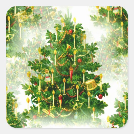 Elegant kerstboomkaarsen vierkante sticker (Voorkant)