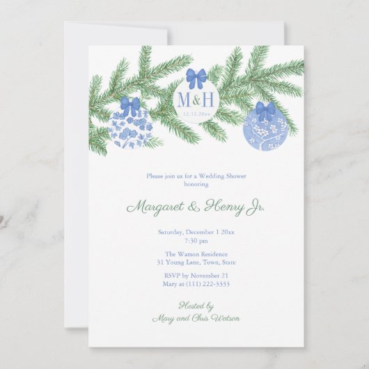 Elegant kerstboommonogram Code Vrijgezellenfeest Kaart (Voorkant)