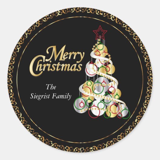 Elegant kerstboomontwerp ronde sticker (Voorkant)