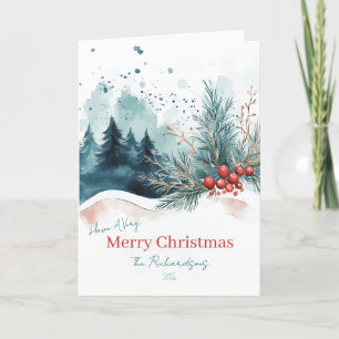 Elegant kerstbos Waterverf vakantie Kaart
