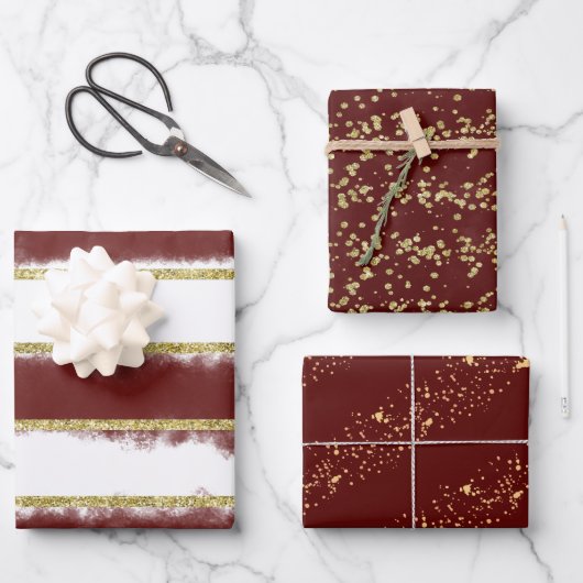 Elegant kerstBourgogne & Gold Glitter Print Inpakpapier Vel (Voorkant)