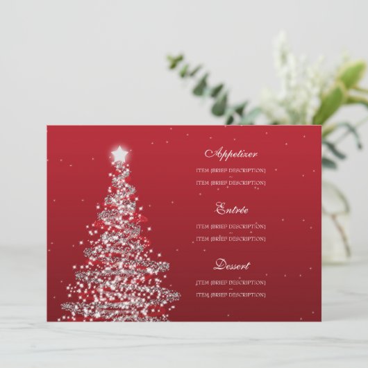Elegant kerstbruiloft Menu Red Silver (Staand voorkant)