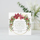 Elegant kerstbruiloft Poinsettia Floral Winter Kaart (Staand voorkant)