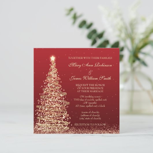 Elegant kerstbruiloft Red Kaart (Staand voorkant)