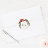 Elegant kerstbruiloft Red Poinsettia Greenery Ronde Sticker (Envelop)