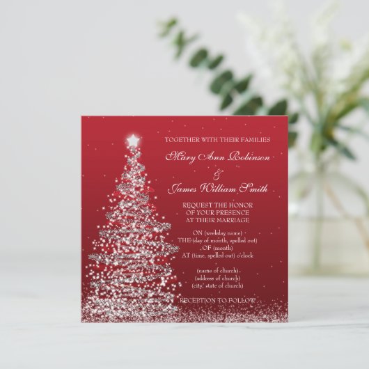 Elegant kerstbruiloft Red Silver Kaart (Staand voorkant)