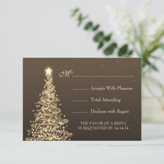 Elegant kerstbruiloft RSVP Gold Brown (Staand voorkant)