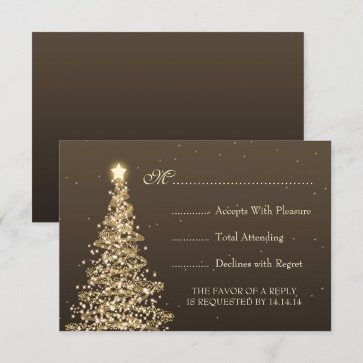 Elegant kerstbruiloft RSVP Gold Brown (Voorkant / Achterkant)